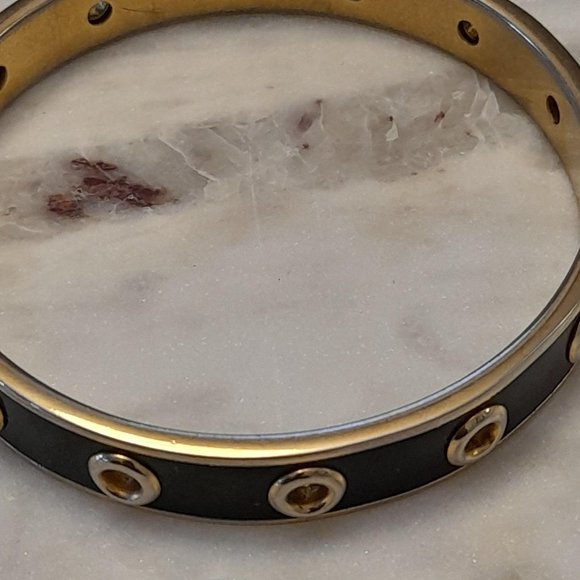 Black and Gold Tone Coach Bangle Bracelet - Picture 6 of 11